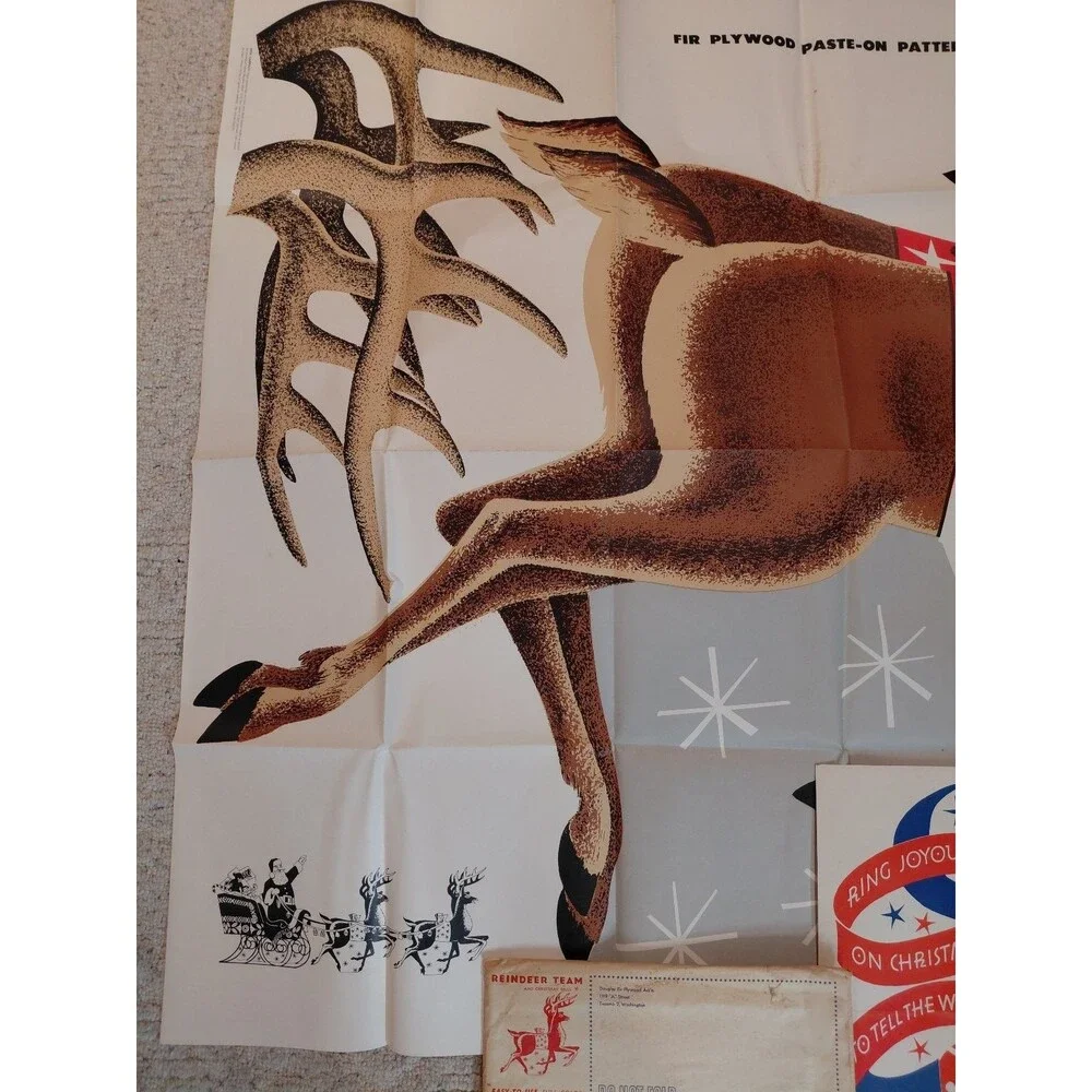 Vintage 1957 Douglas Fir Plywood Association Reindeer Team & Bells Pattern Kit